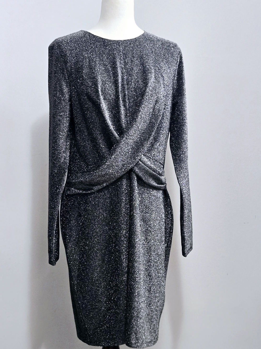 Michael Kors Silver-Thread Long-Sleeve Twist Sheath Dress